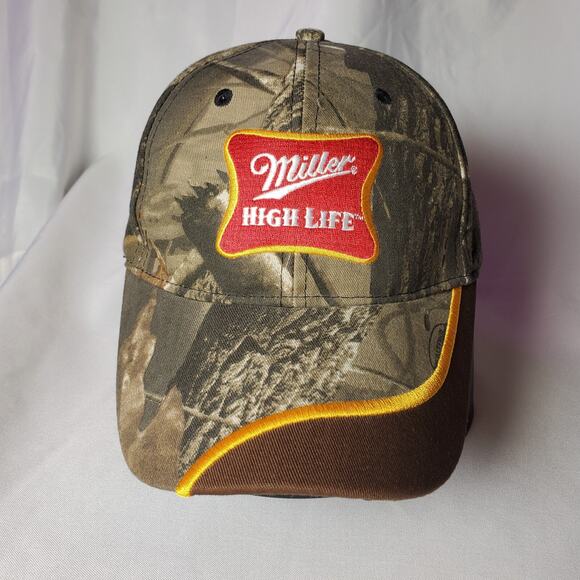 Miller High Life Beer Camo Baseball Hat Brown Hunting Adjustable - Picture 1 of 11